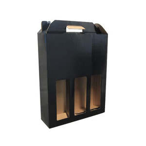 Cajas de transporte de papel kraft impresas con logotipo personalizado para cerveza y vino (2 o 3 botellas) con asas y ventanas. - Product Image 4