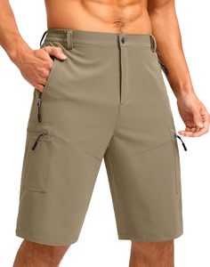 Men's Green Cargo Shorts Mid Waist Drawstring Quick Dry Woven Polyester Casual Bermuda Shorts with Zip Pockets Premium Shorts - Product Image 5