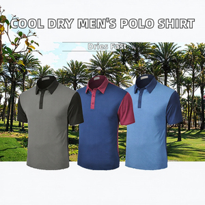 Chemise de golf unie pour homme à manches courtes, tricotée, respirante, décontractée, anti-rétrécissement, en polyester/coton, col contrastant - Product Image 3