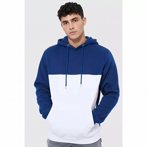 Sweat à capuche bicolore pour homme avec panneau contrastant sur la poitrine, capuche à cordon réglable, poche kangourou avant et poignets côtelés - Product Image 1