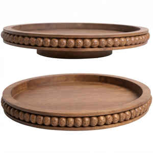 Plateau décoratif rond en bois écologique, prix d'usine, plateaux de service pour collations, plateau de service en bois fait main, décoration intérieure, vente en gros - Product Image 1