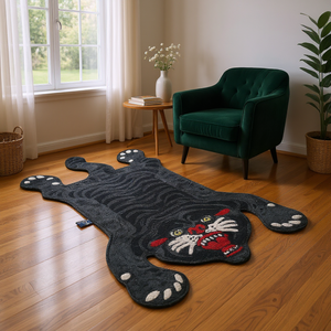 Tapis en laine tufté à la main, forme panthère noire tibétaine originale, tapis en forme de peau de léopard sauvage - Product Image 3
