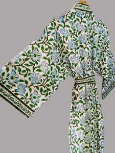 Robe tunique imprimée au bloc, Kimono de nuit, Robe de maternité en coton, Peignoir de demoiselle d'honneur, Magnifique kimono en tissu doux - Product Image 2