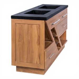 Mueble de Baño Moderno de Lujo con Doble Lavabo de Madera de Teca, Gabinete Flotante de Madera Sólida con Terrazo Negro para Muebles de Baño - Product Image 4
