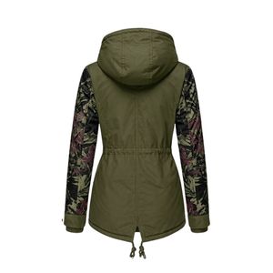 Pattern Printed Sleeve Parkas Olive Multi <b>Cargo</b> Storage Windproof Tough Poly Blend Deep Hooded Neckline Lined Parka <b>Jackets</b> - Product Image 3