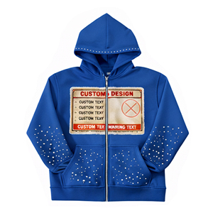 เสื้อฮู้ดซิปโอเวอร์ไซส์ลายกราฟิกฤดูหนาวปี 2026 รุ่นใหม่ ผ้าฝ้าย 100% ตกแต่งโลโก้ด้วยคริสตัลแบบ DTG สั่งทำได้ ไม่มีกระเป๋า ไม่มีเชือกผูก - Product Image 3