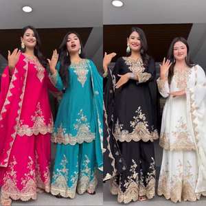 Ensemble Sharara Dupatta en Faux Georgette Vintage avec Broderie de Fil et Sequins pour Soirée - Product Image 4