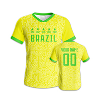 Camiseta de Fútbol de Brasil Personalizada con Nombre y Número, Cuello en V, Transpirable, Manga Corta para Hombre, Impresión por Transferencia de Calor, Corte Regular para Adulto, 100% Poliéster