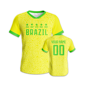 เสื้อฟุตบอลบราซิล พิมพ์ลายแบบรีดร้อน คอวี ระบายอากาศได้ดี แขนสั้น สำหรับผู้ชาย ทรงปกติ 100% โพลีเอสเตอร์  สามารถสั่งทำชื่อและหมายเลขได้ - Product Image 4