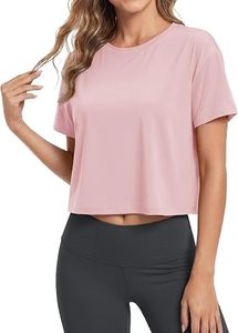 Custom <b>Pink</b> <b>Cropped</b> Short Sleeve Knitted O-Neck Solid Color Custom Logo Casual Breathable Gym Tank <b>Top</b> - Product Image 3