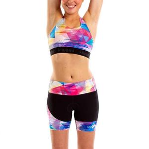 Sujetador deportivo de alta sujeción para mujer, con estampado geométrico colorido, ideal para entrenamiento y fitness. - Product Image 1