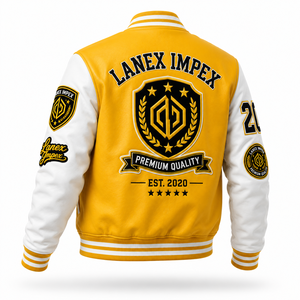 Wholesale Custom College Varsity <b>Jacket</b> with Premium PU Leather Sleeves Embroidered Chenille <b>Letter</b> Patches Baseball <b>Men</b> <b>Jacket</b> - Product Image 3