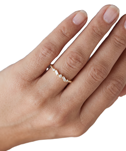Fine Ring 10K Solid Gold Baguette & Round Lab Grown Diamond Ring Minimalist Stackable Engagement Band Delicate Beaded Gold Ring - Product Image 6