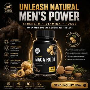 Comprimés à croquer de racine de Maca pour hommes adultes, ingrédients naturels, marque privée, OEM, ODM, Halal, gestion du métabolisme énergétique, 60 unités - Product Image 1