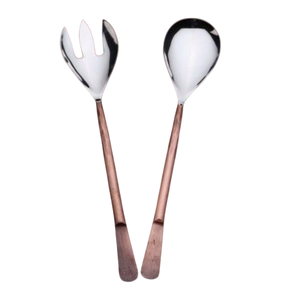 Copper Plated Handle Set of 2 Metal Salad Server for Home Hotel & Restaurant Tabletop <b>Serving</b> <b>Spoon</b> & Forks Sets - Product Image 1
