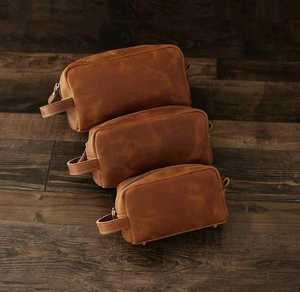 GLOBAL LEATHER Grande trousse de toilette de voyage portable en cuir souple avec fermeture éclair et poignée, étui de rangement rectangulaire - Product Image 2