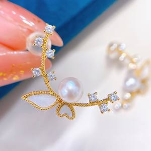Beautiful <b>Butterfly</b> Love Flower Pearl Crystal Earrings High Pressure Temperament S925 Pure Silver Wholesale <b>Gifts</b> - Product Image 3