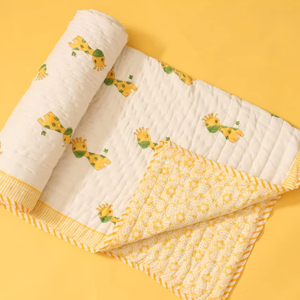 Beautiful Playful <b>Giraffe</b> Print Organic Cotton Baby Quilt Hand-block Printed Reversible Nursery Quilt <b>Light</b> Weight For Home - Product Image 6