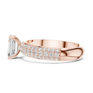 <b>Emerald</b> Cut Moissanite Diamond Engagement <b>Ring</b> Triple Row Pave Band – Rose Gold Plated Sterling <b>Silver</b> <b>Ring</b> for Women - Product Image 4