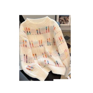 Suéter de Punto Calado con Cuello Redondo para Mujer, Hecho en Fábrica, de Alta Calidad, Delgado, de Poliéster, Informal, Holgado, Talla Grande, Estilo Otoño Invierno, de BD - Product Image 4