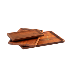 Plateau rectangulaire en bois personnalisé avec logo, plateau de service en bois massif naturel pour hôtel, restaurant - Product Image 1