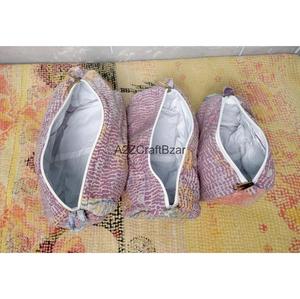 For <b>Bag</b> Cotton Kantha Tassel Zipper Closure Eco-Friendly Indian Handmade Cosmetic Pouch for Women - Product Image 5