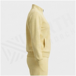 <b>Women's</b> Solid Color Full Zip Stand Collar Tracksuit <b>Jacket</b> With Side Pockets Breathable Casual Autumn Wear 100% Cotton Midweight - Product Image 3