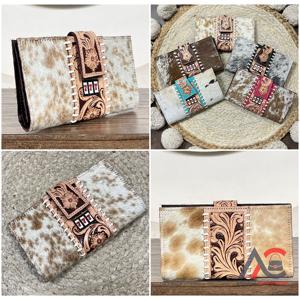 New Trendy Stylish 2026 Cowhide Leather Clutch <b>Wallet</b> with Tooled Floral 777 Jackpot Designer Lady Western Purse for Women's - Product Image 1