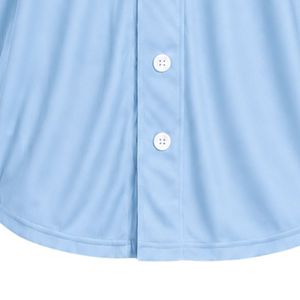 Camiseta de Béisbol Azul Claro para Mujer, con Botones al Frente, Manga Corta, Cuello en V, con Ribete Blanco y Rosa, Bordada para Deportes de Equipo - Product Image 6