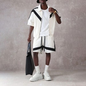 New Fashion Men's Casual Sports Two-Piece <b>Set</b> Summer Solid Breathable White & Black Side Stripe Trendy <b>Knit</b> 3D Printed Tracksuit - Product Image 6