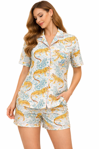 Conjunto de Pijama con Estampado Animal para Mujer, Manga Corta, Pantalones Cortos de Algodón para Descansar en Casa, Ropa de Dormir de Verano - Product Image 3