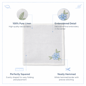 Serviette en coton brodée florale blanche, douce et réutilisable, pour une table élégante, la cuisine et la décoration intérieure, usage repas - Product Image 3