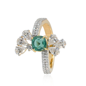 Anillo de Cóctel con Diamante Cultivado en Laboratorio Verde y Blanco de 2.16 Quilates, Certificado por IGI, Diseño Floral, Oro Sólido de 14K, Corte Pera, para Niñas - Product Image 5