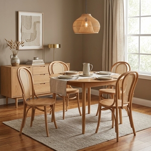 Fauteuil de salon classique en rotin tressé, structure en teck massif artisanale, fauteuil bistrot français avec dossier en cannage naturel - Product Image 3