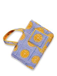 Bolso Tote para Portátil Niharo para Mujer, con Estampado de Limones, Acolchado de Algodón, con Bolsillo Frontal y Asas a Rayas - Product Image 3