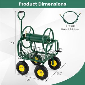 Carrello Avvolgitubo da Giardino Robusto in Acciaio e PVC con Ruote Pneumatiche da 10 Pollici, Grande Capacità, Raccordi in Ottone e Cesto Portaoggetti - Product Image 3