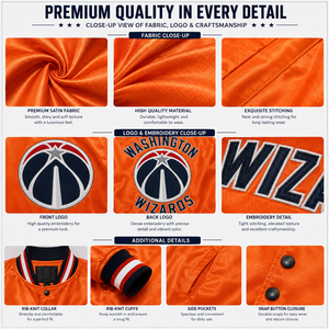 Chaqueta Varsity Personalizada Orlando Plateada Satinada, Inspirada en el Baloncesto, con Logotipo Bordado, Estilo Bomber para Hombre, Venta al Por Mayor, OEM, Ropa Deportiva de Equipo, Exportación de Fábrica - Product Image 5