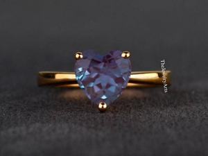Anillo vintage de alejandrita, anillo de compromiso, anillo de promesa, anillo con piedra de nacimiento de junio, regalo de aniversario para ella, anillo de promesa como regalo - Product Image 4