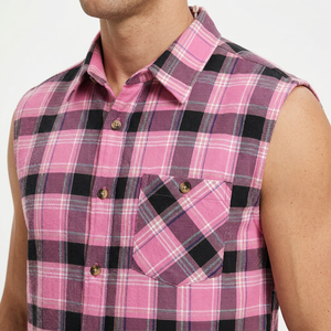 Camisa de Franela de Verano Ecológica de Alta Calidad 100% Algodón para Adultos, Sin Mangas, Cuello Camisero, Suave, a Cuadros Rosa y Negro - Product Image 3