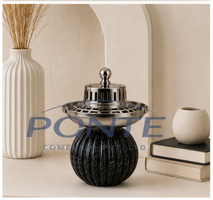 Luxury Black Ribbed Metal Incense <b>Burner</b> Metal Lid Eco-Friendly Modern Nordic Style Bakhoor Holder for Home Hotel Aromatherapy - Product Image 2