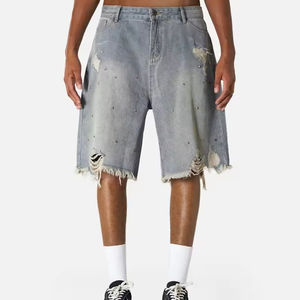 กางเกงยีนส์ขาสั้นผู้ชายแบบกำหนดเอง ประดับด้วยคริสตัล แต่งขอบขาดๆ สไตล์ฤดูร้อน - Product Image 4