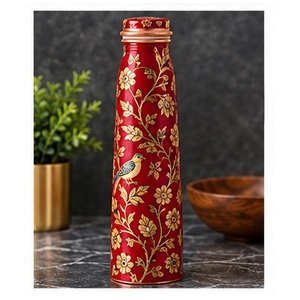 Botella de Agua de Cobre con Estampado Floral Azul Estético, con Tapa de Cobre, Portátil para Viajes - Product Image 2