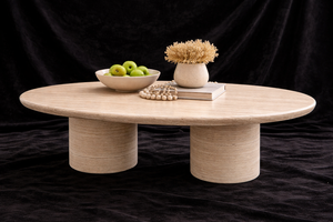 Table à manger ovale en pierre de travertin écologique de luxe, couleur beige naturel, mobilier de salle à manger moderne, décoration Diwali - Product Image 3