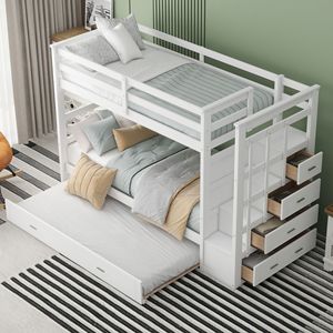 Letto a castello bianco a due piazze con letto estraibile e scaletta per bambini - Vecchio SKU LT000068AAK - Product Image 3