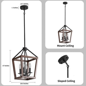 <b>Modern</b> Farmhouse Lantern Chandelier Rustic <b>Black</b> Metal Hanging Pendant <b>Light</b> Geometric Open Frame <b>Ceiling</b> Fixture - Product Image 1
