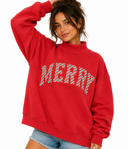 Women’s Casual Embroidered Mockneck Sweatshirt Long Sleeve Breathable Cotton Polyester Fleece Loose Fit Streetwear <b>Top</b> - Product Image 1