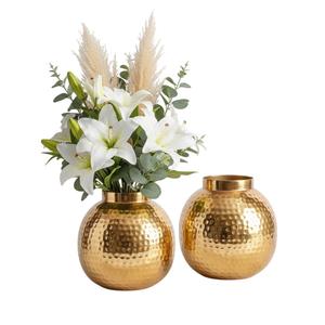 Jarrones Redondos Únicos para Flores, Jarrones Creativos de Aluminio Dorado Martillado, Jarrones Decorativos Modernos de Metal para Mesa, para Decoración del Hogar - Product Image 5
