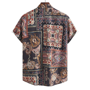 Chemises décontractées pour homme, style hawaïen, grande taille, manches courtes, boutonnées, à rayures imprimées, motif floral, pour l'été - Product Image 1