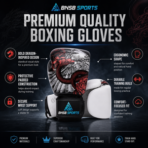 Guantes de Boxeo de Cuero PU Transpirable con Estampado Rojo, Negro y Blanco, Nudillos Acolchados, Correa de Muñeca Ajustable, para Entrenamiento, Sparring y Golpeo - Product Image 4