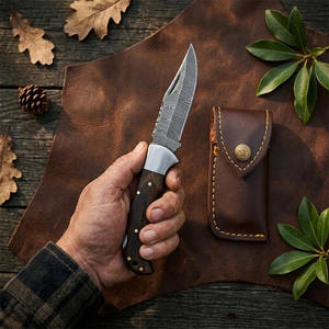 Couteau de chasse en acier Damas à pointe tombante avec manche en bois, lame droite de 0,6 mm d'épaisseur, lame tranchante, couteaux de poche Damas - Product Image 4